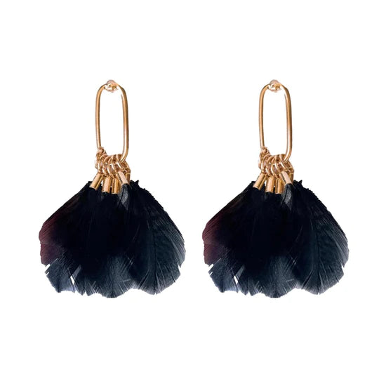 Black Feather Tassel Earrings