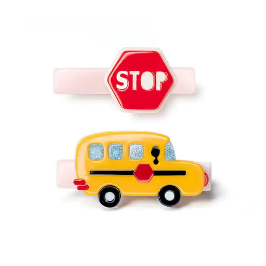 School Bus & Stop Sign Hair Clips