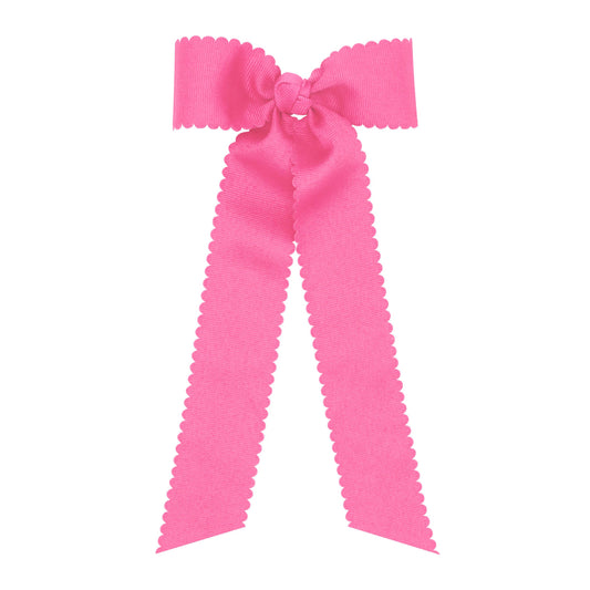 Scalloped Edge Grosgrain Bow with Streamer Tails (Multiple Colors)