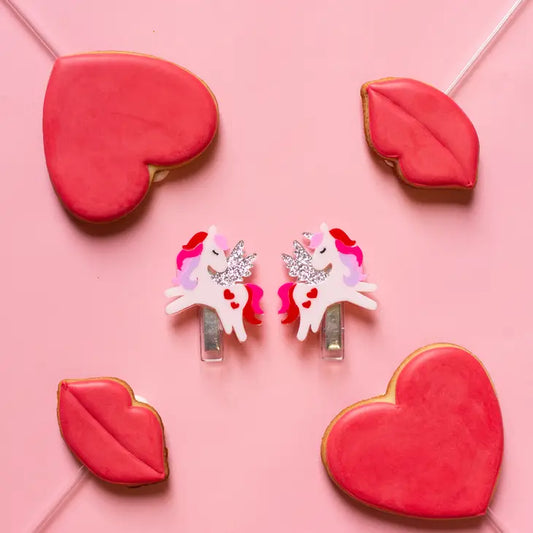 Hair Clips - Heart Unicorns