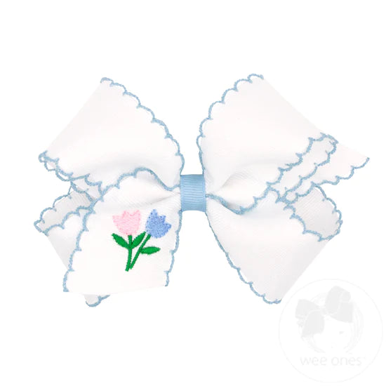 Embroidered Spring Flowers Bow (Medium)